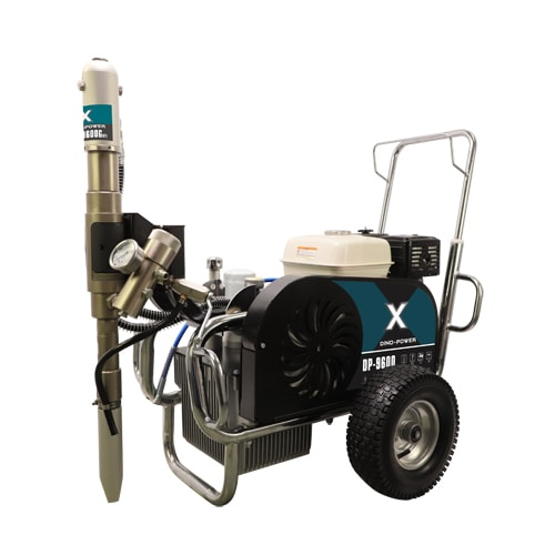 Which machine can spray high solid waterproofing coating?