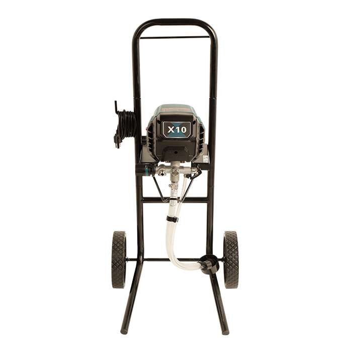 Portable pressure washer on a wheeled frame with hose reel and handle